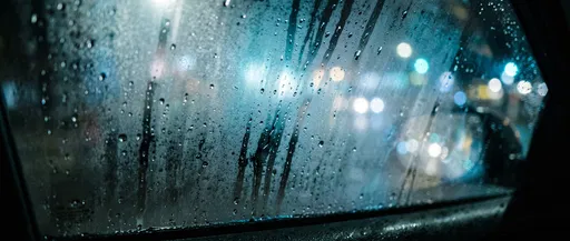 Rainy Car Window With Night Bokeh