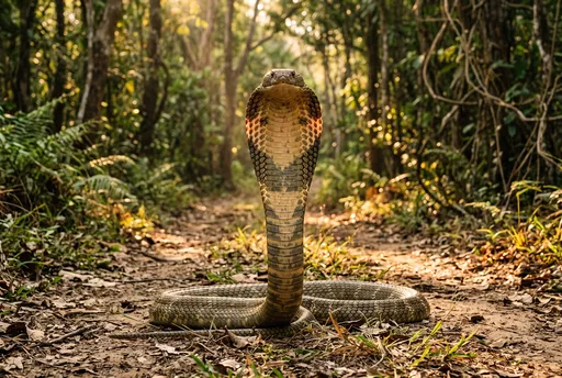 King Cobra Raised on Forest Path
