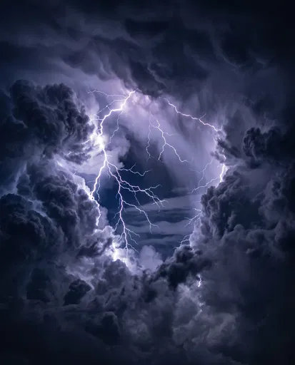 Lightning Inside Dark Storm Cloud Cavern