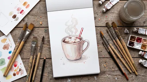 Watercolor Hot Cocoa Painting on Artist Desk
