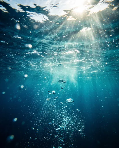 Underwater Sunbeams and Rising Bubbles