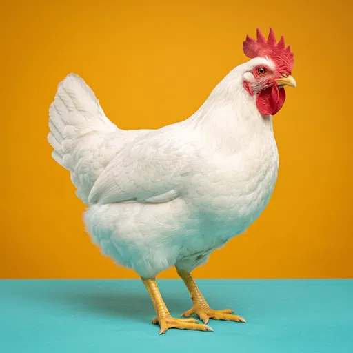 White Hen on Colorful Studio Background