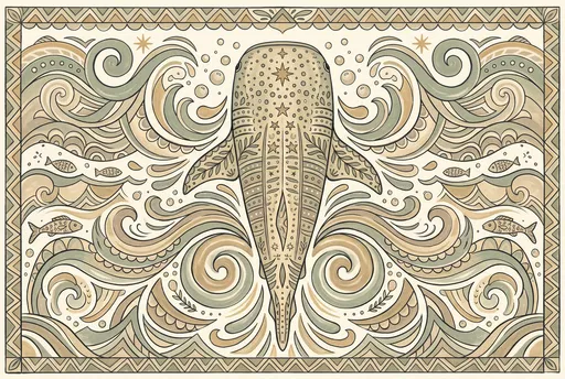 Folk Art Whale Shark Wave Illustration