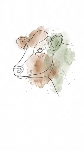 Minimalist Line Art Cow With Watercolor