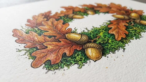 Autumn Woodland Crown Drawing Closeup