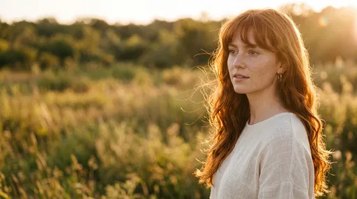 Redheaded Woman in Golden Hour Meadow