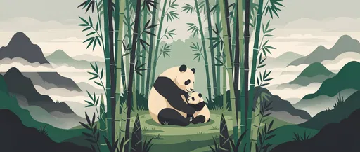 Panda Mother and Cub in Bamboo Forest