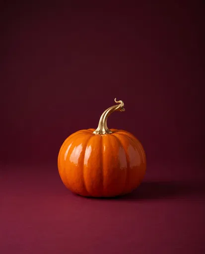 Glossy Orange Pumpkin with Gold Stem