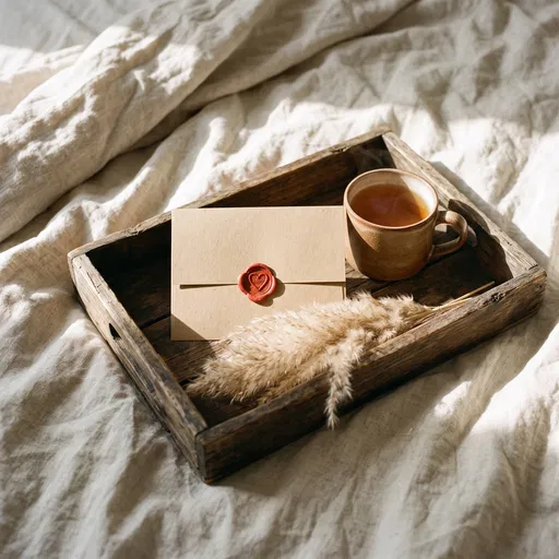 Rustic Tray With Tea And Sealed Envelope