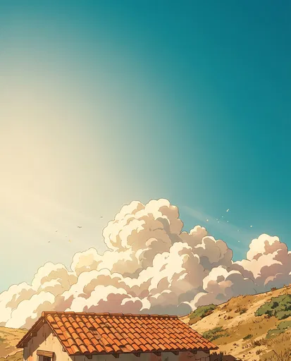 Anime Summer Sky Over Terracotta Roof