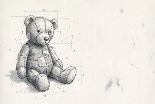 Architectural Sketch of Patchwork Teddy Bear