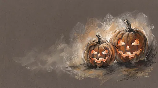Pastel Drawing of Two Glowing Jack-o'-Lanterns