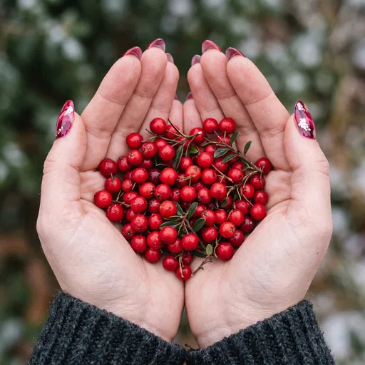 Cupped Hands Holding Red Winter Berries
