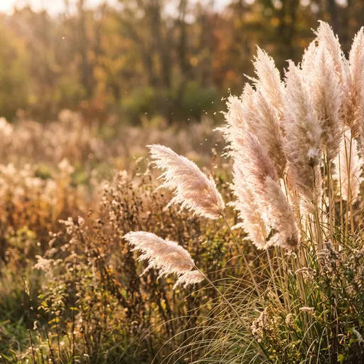 Golden Pampas Grass in Autumn Meadow