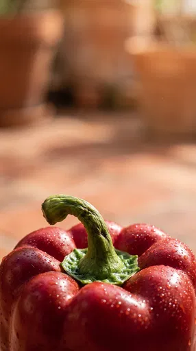 Macro Close-Up of Wet Red Bell Pepper