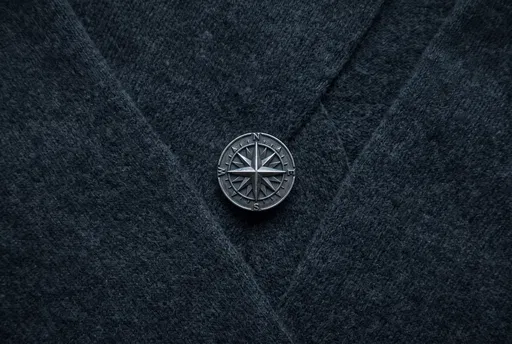 Silver Compass Rose Pin on Charcoal Wool
