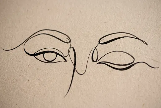 Minimalist Ink Line Drawing of Winking Eyes