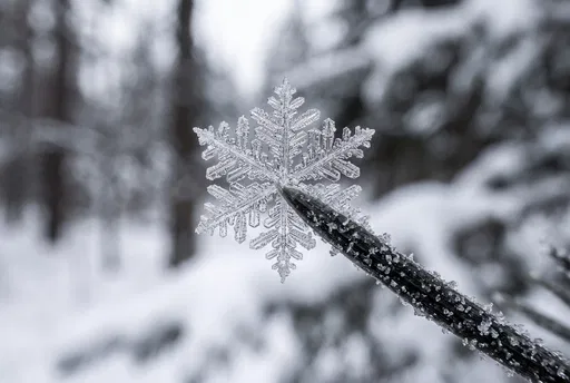 Macro Snowflake on Frozen Pine Needle