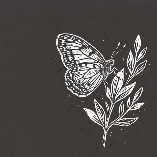 Linocut Butterfly on Botanical Sprig