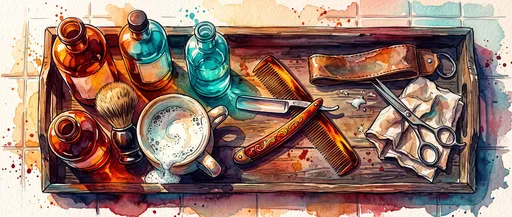 Watercolor Men's Grooming Tray Illustration