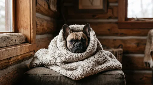 French Bulldog Wrapped in Knit Blanket
