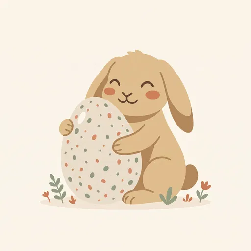 Cute Cartoon Bunny Hugging Speckled Easter Egg