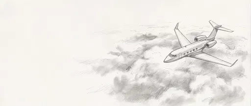 Graphite Sketch of Business Jet Above Clouds