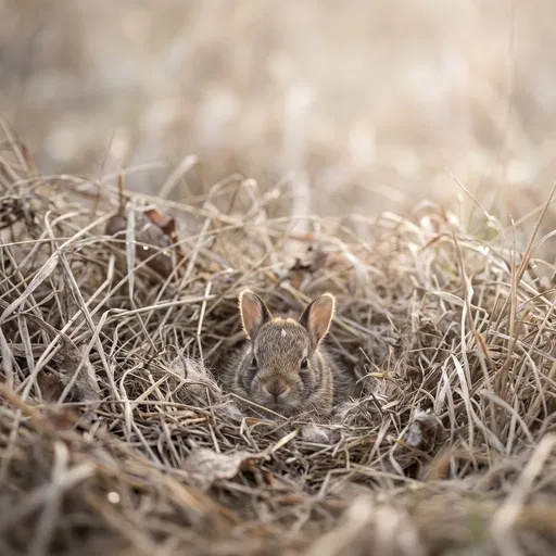Baby Cottontail Rabbit in Grass Nest