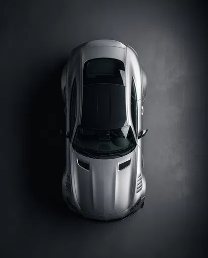 Top View of Matte Silver Sports Car