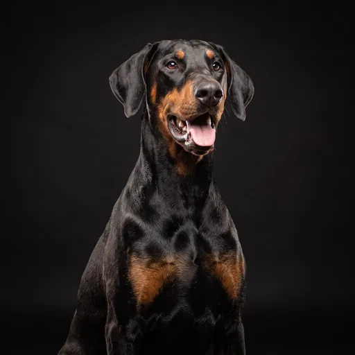 Studio Portrait of a Happy Doberman Pinscher