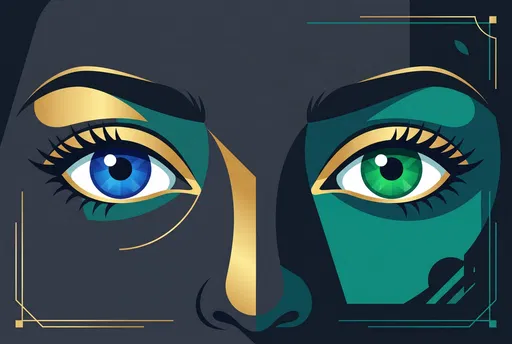 Geometric Illustration of Blue and Green Eyes