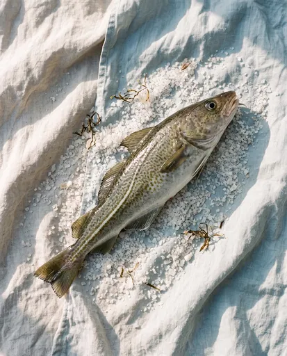 Fresh Atlantic Cod on Sea Salt