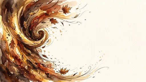 Watercolor Autumn Wind and Leaves Swirl