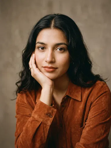 Woman in Rust Suede Shirt Portrait
