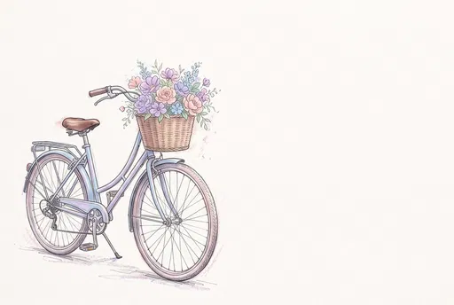 Pastel Vintage Bicycle Illustration with Flower Basket