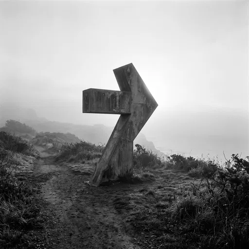 Monochrome Concrete Arrow Monument on Path