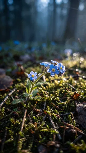 Dewy Blue Forget-Me-Not in Woodland