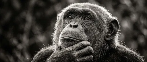 Monochrome Portrait of Thoughtful Chimpanzee