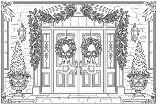 Christmas Double Doors Coloring Page