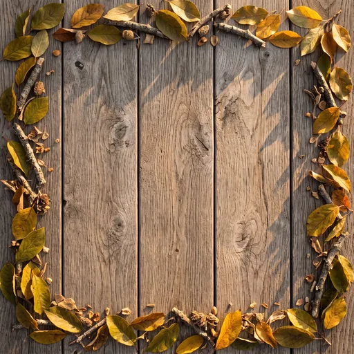 Autumn Leaves Frame on Weathered Wood