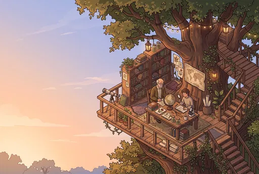 Isometric Treehouse Study Deck Illustration