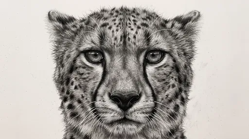 Symmetrical Charcoal Drawing of Cheetah Face