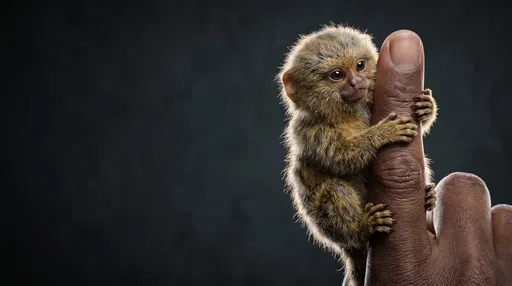 Tiny Pygmy Marmoset Clinging to Finger