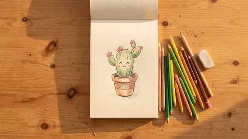Cheerful Cactus Sketch on Wooden Desk