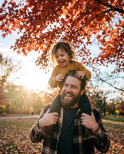 Father Carrying Laughing Child on Shoulders