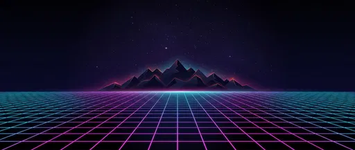 Retro Synthwave Neon Grid Mountain Wallpaper