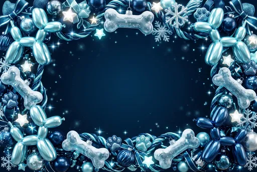 Blue Festive Dog Ornament Border Frame