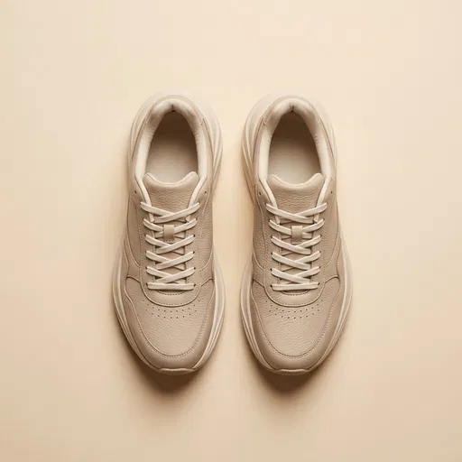 Beige Leather Sneakers Top Down Flat Lay