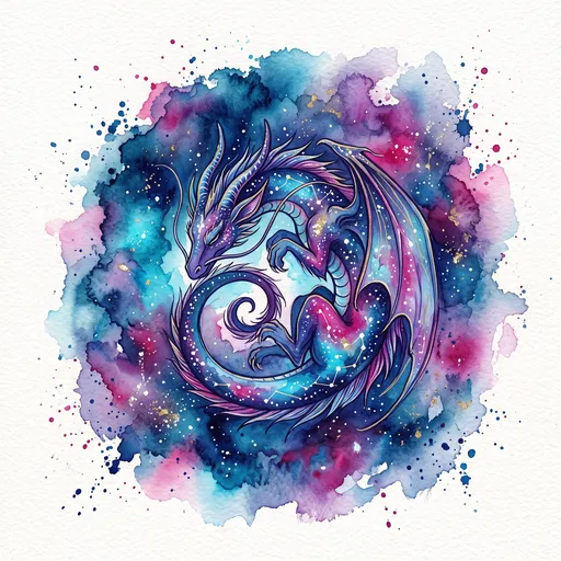 Watercolor Celestial Star Dragon Illustration