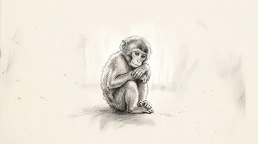 Graphite Sketch of Young Sitting Monkey